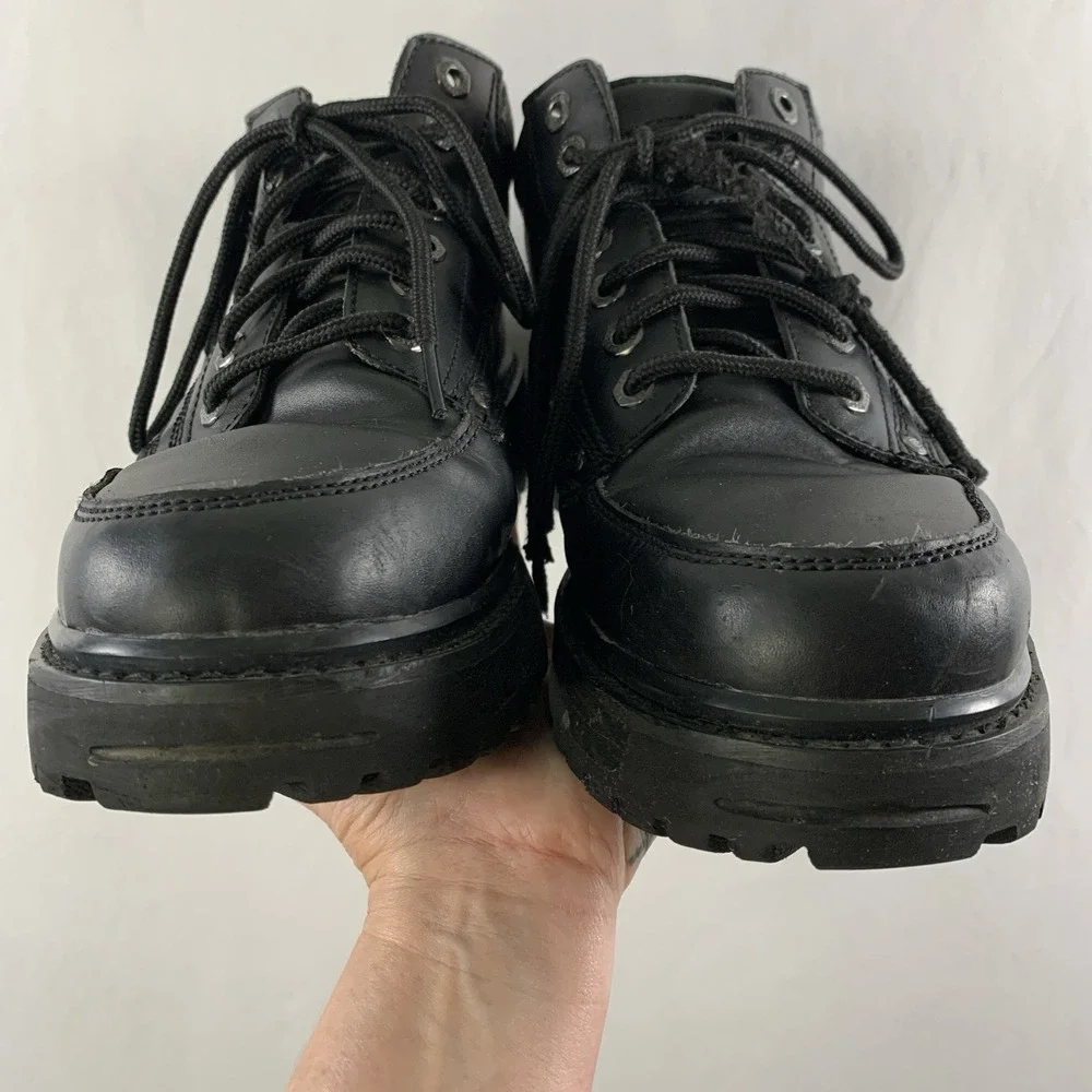 Skechers Mens Y2K Leather Lace Up Lug Sole Work Boots Size 10.5 Extra Wide Black